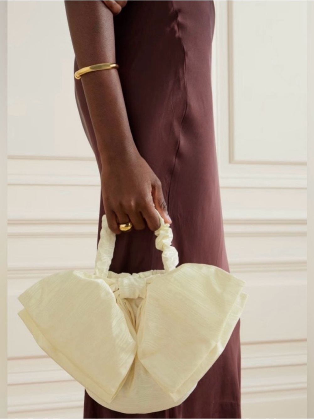 Loeffler Randall Cream Bow-Front Wristlet